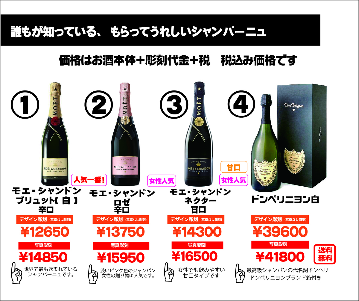 オリジナルシャンパン開店お祝い価格表2