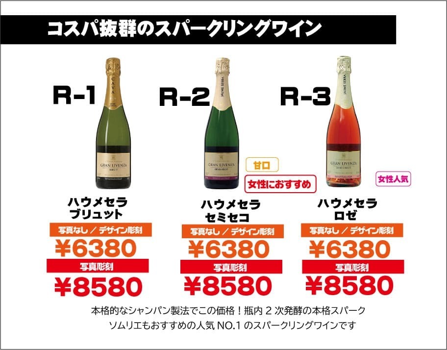 オリジナルシャンパン（退職祝い）価格表①